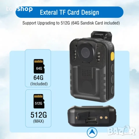 Мини боди камера / камера за тяло SC09 1296P резолюция (2304*1296), 64ГБ СД Карта, IP66 водоустойчив, снимка 3 - Аналогови камери - 50524985