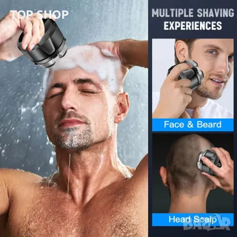 Самобръсначка за глава SOLIMPIA за мъже, 6D гъвкава глава, мокро/сухо, LED дисплей, снимка 5 - Електрически самобръсначки - 49937595