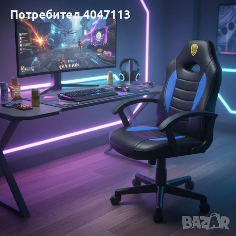 Детски геймърски офис стол – Спортен дизайн, ергономичен и регулируем