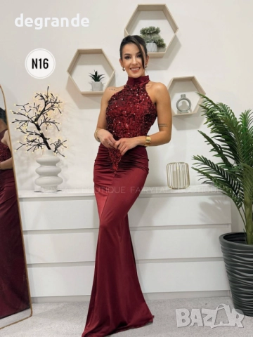 Дамска дълга рокля с пайети и сатен, снимка 2 - Рокли - 52664013