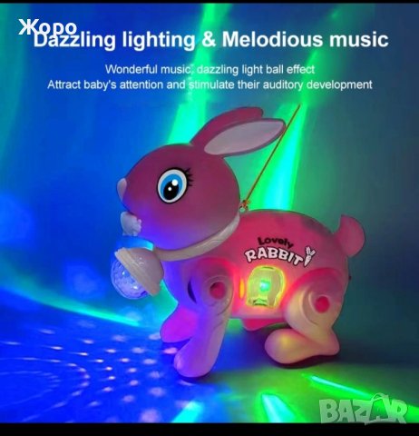 Детска интерактивна играчка"Ходещ заек с звук и луминесцентна 3D светлина , снимка 9 - Музикални играчки - 43946702
