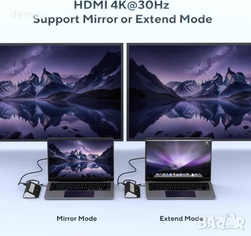 USB C хъб, 9-в-1, 4K HDMI, 2USB-A 3.0, PD 100W, 2USB-A 2.0, USB-C 3.0, SD/TF, снимка 4 - Друга електроника - 50268249