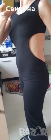 Дамски черен памучен гащеризон, снимка 3 - Панталони - 49567358