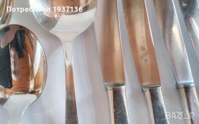 Комплект по 6 от лъжици вилици лъжици  и ножове на реномирани марка WMF дълбоко посребрени ., снимка 3 - Прибори за хранене, готвене и сервиране - 47329462