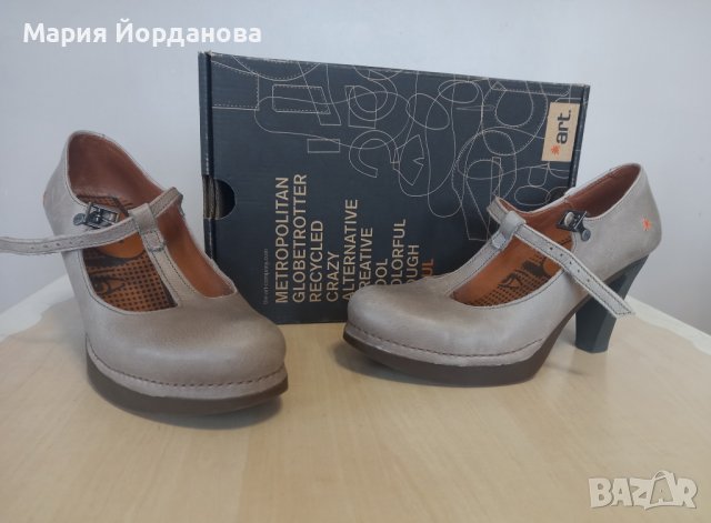 Art - кожени сиви обувки с масивен висок ток, снимка 9 - Дамски обувки на ток - 38868014