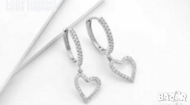 Outlet Sale Сребърни висящи сърца с кристали"Empty hearts"/нови