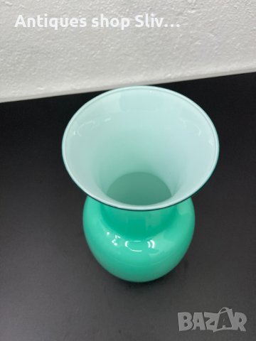 Стъклена ваза цвят тюркоаз. №4870, снимка 6 - Антикварни и старинни предмети - 43396875
