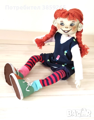 Кукла Пипи дълъг чорап.Ръчна изработка. Текстилна кукла. За игри и интериор., снимка 2 - Кукли - 52399284