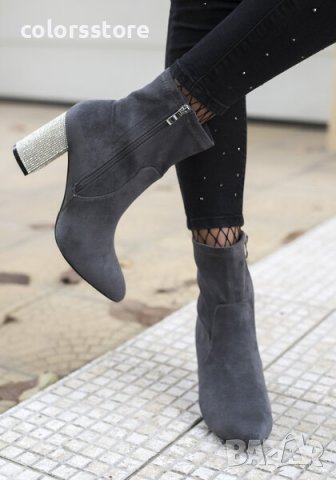 Боти на ток - сив велур - BL00013, снимка 2 - Дамски боти - 37172160