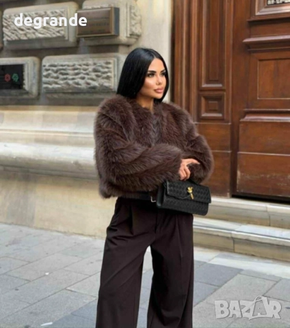 Дамско Палто Бяло и Кафяво