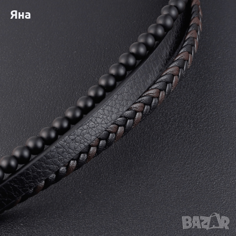 Koжена мъжка гривна с вулканични камъни., снимка 2 - Гривни - 44843929