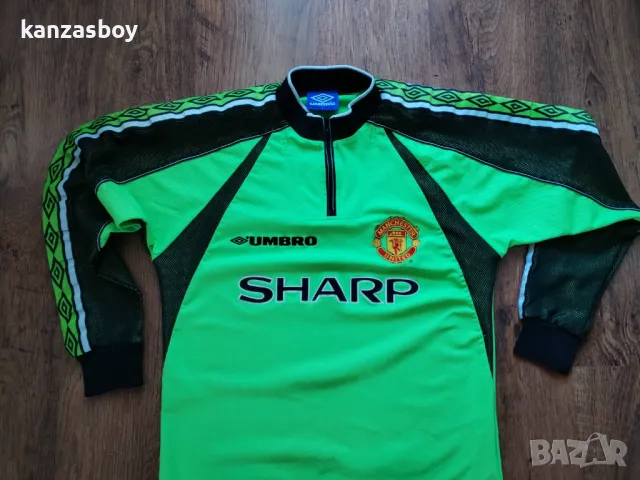 UMBRO Manchester United 1998-99 Retro Goalkeeper Shirt Green - футболна ретро блуза М-Л, снимка 4 - Блузи - 49561062