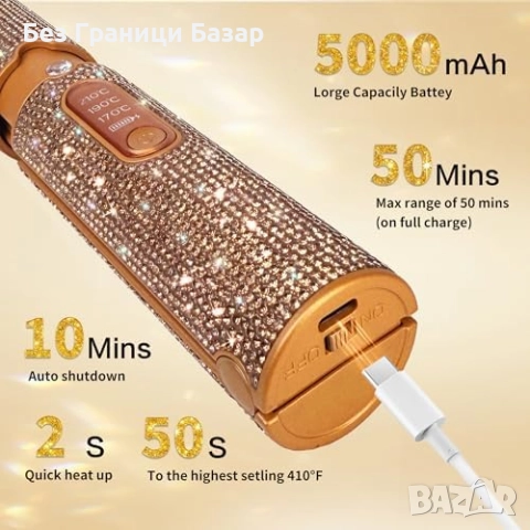 Нова Мини безжична преса с кристали – за пътуване и бърз стайлинг коса, снимка 5 - Преси за коса - 51493192