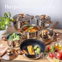 Комплект съдове за готвене от 12 части – Неръждаема стомана, равномерно нагряване и лесна поддръжка, снимка 4 - Съдове за готвене - 53289464