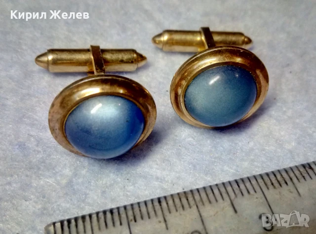 СКЪПОЦЕННИ РЕТРО АРТ ПОЗЛАТЕНИ БУТОНЕЛИ КОПЧЕТА за РЪКАВЕЛИ с ЛУНЕН КАМЪК 22107, снимка 2 - Антикварни и старинни предмети - 51255515