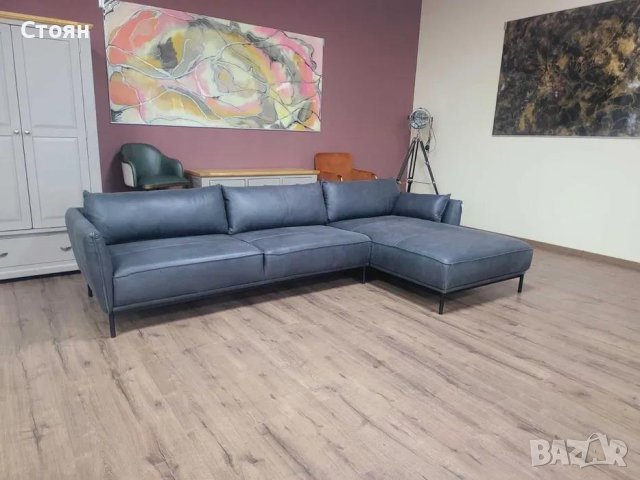 Тъмно сив ъглов кожен диван "Odelle", снимка 3 - Дивани и мека мебел - 43286094