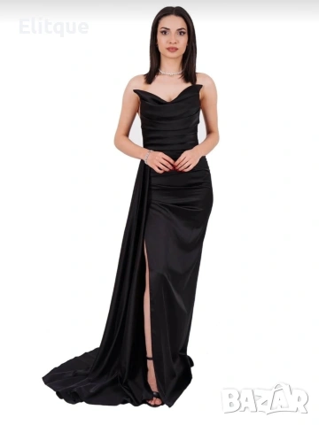 дълга сатенена рокля с цепка 