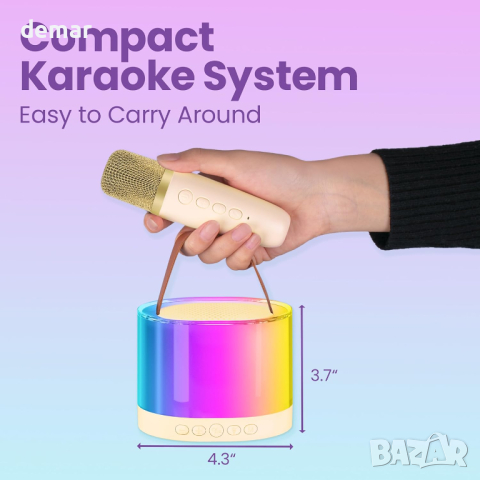 Детска караоке машина 4 в 1 нощна лампа Bluetooth високоговорител с 2 безжични микрофона за деца, снимка 3 - Музикални играчки - 44867222