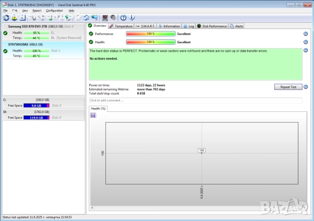Seagate Momentus 750GB, 2.5", 7200RPM, 9.5mm, 100% Health, снимка 3 - Твърди дискове - 51743448