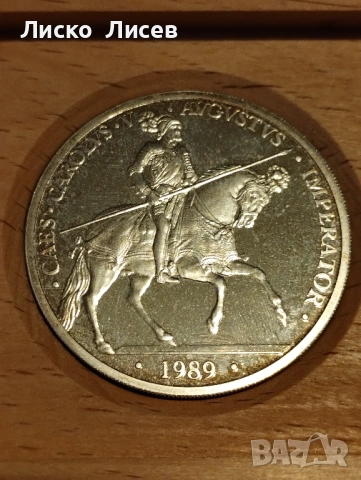 Испания 5 екю 1989г. 1 унция сребро, снимка 3 - Нумизматика и бонистика - 53031681