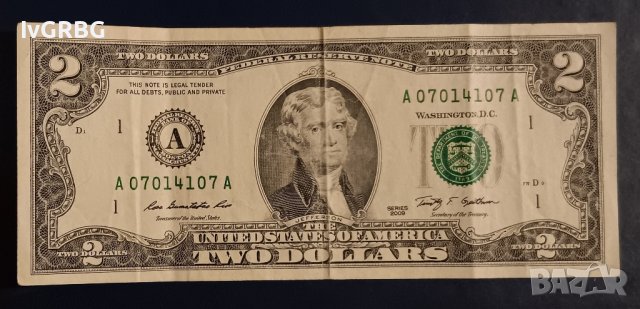 2 долара 2009 САЩ 2 dollars 2009 USA Америка , Банкнота от САЩ