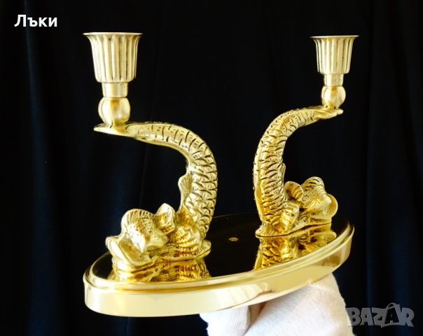 Бронзов свещник риби 2 кг.,християнство., снимка 10 - Антикварни и старинни предмети - 32473814