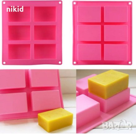 6 правоъгълни правоъгълника калъп силиконова форма молд за фондан гипс сапун шоколад мъфини гипс 