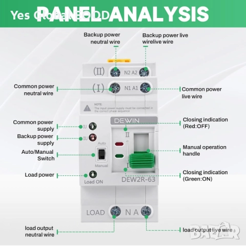 DEWIN автоматичен трансферен превключвател ATS 2P 63A 220V, снимка 4 - Друга електроника - 52422034