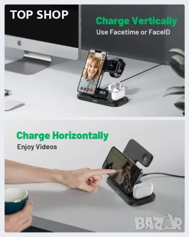 INIU I220 Qi-сертифицирано 3 в 1 бързо безжично зарядно устройство, снимка 4 - Друга електроника - 48763361