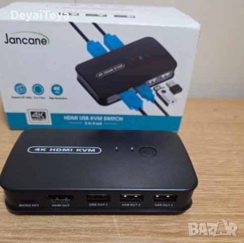 Нов KVM HDMI USB суич за 2 компютъра с един монитор 