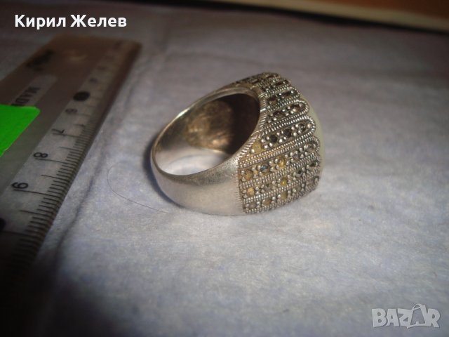 СКЪПОЦЕНЕН СРЕБЪРЕН БУТИКОВ ПРЪСТЕН СРЕБРО 925 с ОГРОМЕН ШЛИФОВАН МЛЕЧЕН БЯЛ ОПАЛ и МАРКАЗИТИ 32389, снимка 9 - Пръстени - 38342983