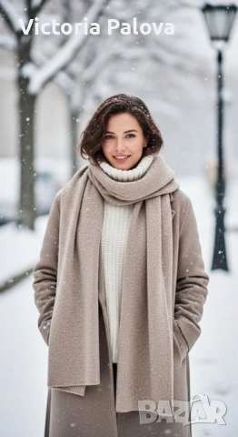 Широк мек и стилен шал в таупов оттенък 