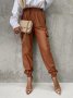 Дамски кожени панталони с прав крачол с прав ластик на талията, 2цвята, снимка 2