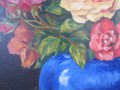 1945 Натюрморт цветя /рози в синя ваза, голяма картина, снимка 3