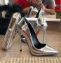 Обувки на ток - сребрист лак със сребрист ток - 6060, снимка 1 - Дамски обувки на ток - 39924556