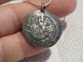 Старинен сребърен църковен, религиозен медальон и сребърно синджирче сребро, снимка 3