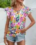Дамска лятна модна двуслойна риза с къс ръкав с флорален принт, 4цвята , снимка 6