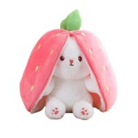 Плюшена играчка- възглавница, Зайче в ягода, розово, 25 см, снимка 2 - Плюшени играчки - 42933225