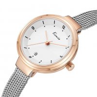 Дамски часовник, сребрист с розово злато, с дата, снимка 2 - Дамски - 27993116