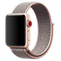 Текстилна каишка band за Apple Watch 7, 6, 5, 4, 3 - велкро pink sand цвят