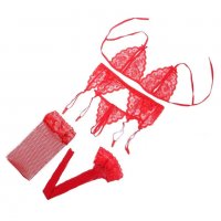 B1236 Дамско еротично бельо - червен дамски сет от 4 части - сутиен, прашки, жартиер, чорапи, снимка 6 - Бельо - 38988047
