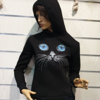 Нов дамски суичър с 3D трансферен печат Котка със сини очи, снимка 8 - Суичъри - 27537021
