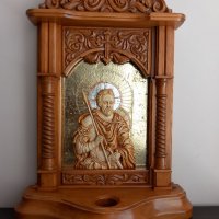 Дърворезба, домашен иконостас с релеф на "Св. Мина ", снимка 1 - Други - 39336251