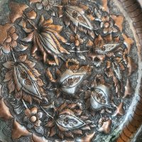 Турска медна кована чиния, пано за стена, 60те г–32см, снимка 3 - Антикварни и старинни предмети - 38351471