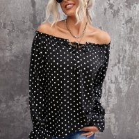 Дамска блуза с паднало рамо и принт на точки, снимка 3 - Блузи с дълъг ръкав и пуловери - 39937124
