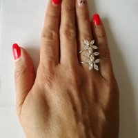 Сребърен пръстен с цветя с бели цирконий. Сребро проба 925 ., снимка 4 - Пръстени - 38635770