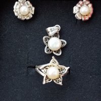Сребърен комплект с перли / Сребърни обеци, висулка и пръстен / проба 925 , снимка 3 - Бижутерийни комплекти - 32661243