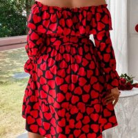 Дизайнерска Черна Рокля на Червени Ярки Сърчица Фламенко , снимка 3 - Рокли - 43299098