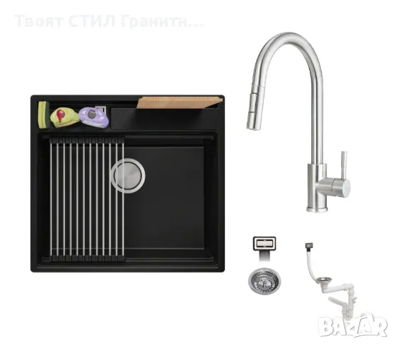 К-т Мивка+Смесител+Сифон Цветове Кухненска Мивка от гранит модел Осло 60 Премиум 580 x 530 мм + Смес, снимка 1