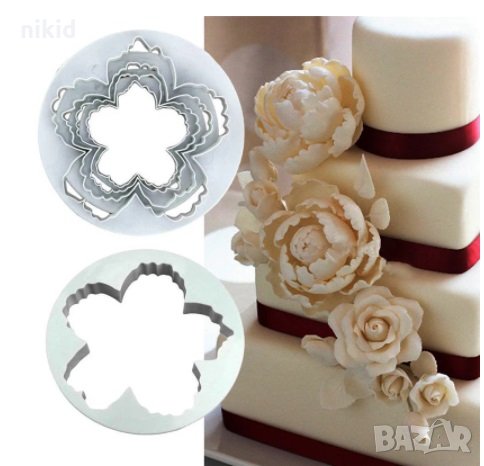 сет 4 огромни пластмасови резци форми за направа рошаво голямо цвете божур украса торта фондан резец, снимка 1
